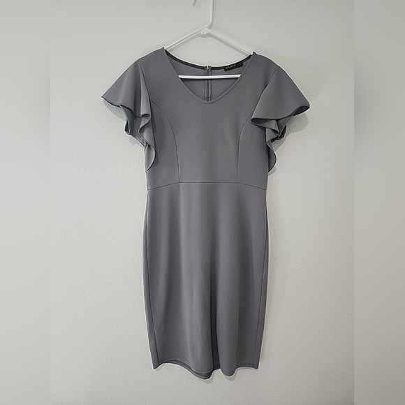 Mikarose Womens Large Short Sleeve Gray Pencil Midi Dress - Picture 1 of 8